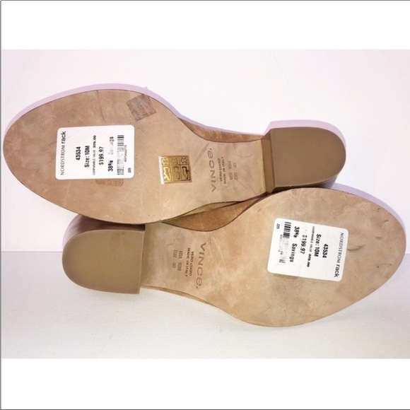 Vince Vero Cuoio Camel Suede Leather Open Toe Stacked Block Heel Mule Sz10 NWOB - Picture 6 of 10